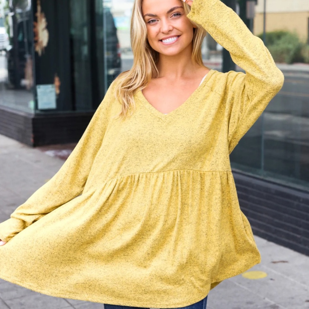 HAPTICS WOMENS BOUTIQUE BRAND Mustard Hacci Babydoll Top Size Large NWOT
